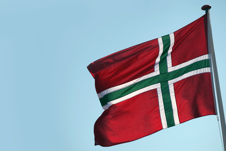 Bornholmian flag, blue skyの写真素材