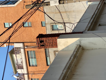 Houses and wires in the city of Seoul, South Korea.