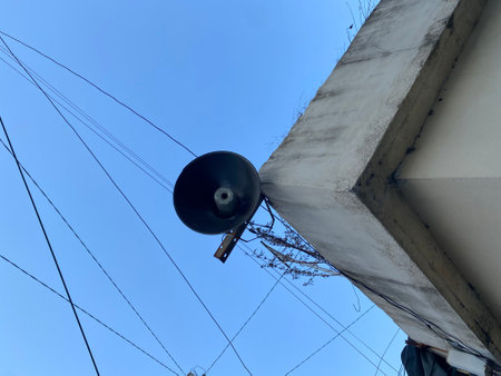 Loudspeaker on the background of the blue sky, Russiaの写真素材