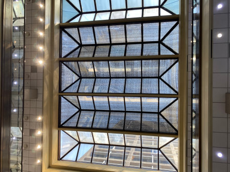 Glass roof of a modern building in the city center. Interior design.の写真素材