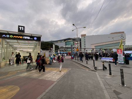 People visit Canary Wharf train station. Canary Wharf is a major tourist destination in London.