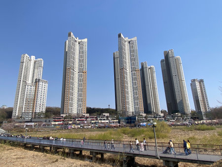 High rise buildings in the city of Seoul, South Korea, Asiaの写真素材