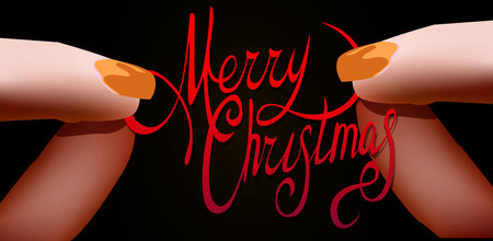 fingers holding a candy A woman's hand holds a orange candy. Red nail polish, beautiful manicure.のイラスト素材