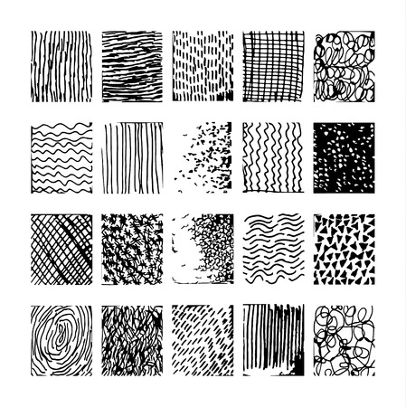 Set hand drawn striped pattern. Black and white. Design elements drawn strokes (the effect of gel pens)のイラスト素材