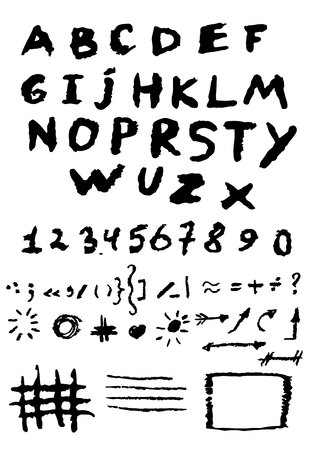 Hand drawn alphabet design, scratched style, horror style, back to school styleのイラスト素材