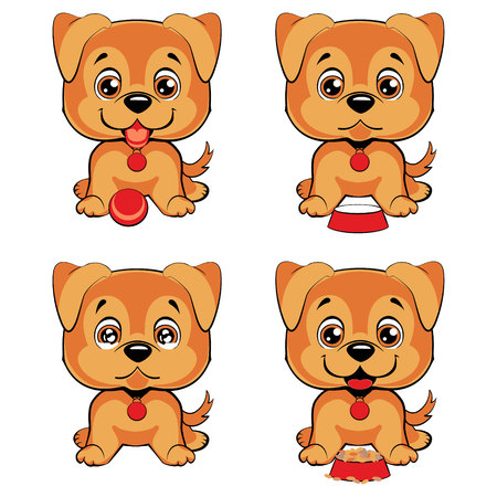 Cute cartoon dogs breed Welsh Corgi Pembroke set. Children s illustration.のイラスト素材