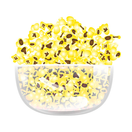 Pop Corn in a bowl. Flat vector. Popcorn illustration, isolated on white backgroundのイラスト素材