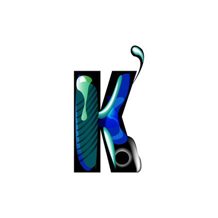 decorative alphabet K with floral ornament on isolated white backgroundのイラスト素材