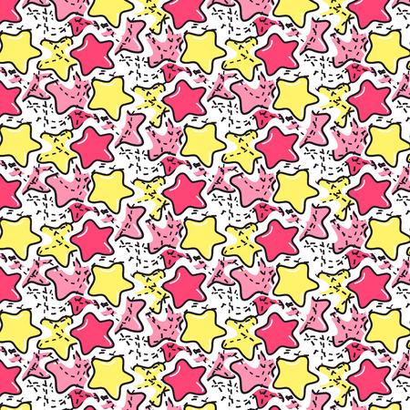 Pink, yellow stars patternのイラスト素材
