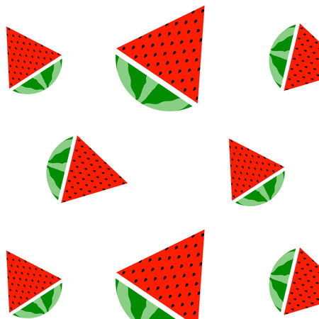 Seamless watermelons pattern. Vector background with watercolor watermelon slices.のイラスト素材