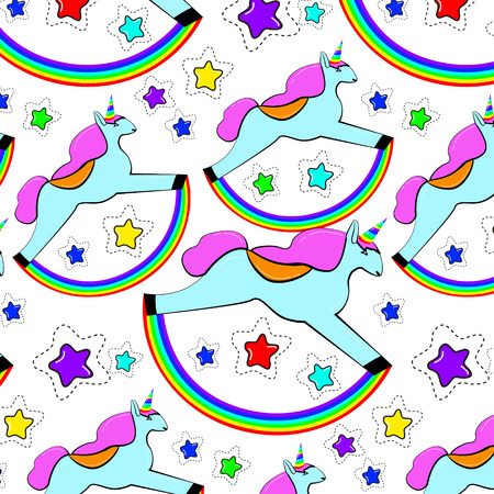 Pattern Hand drawn pink unicorn rainbowのイラスト素材