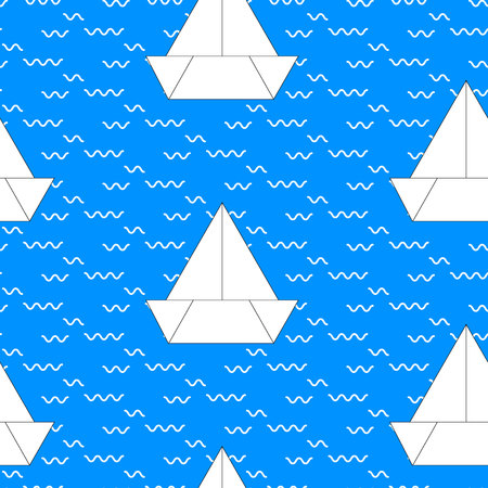 Paper boat on blue backgroundのイラスト素材