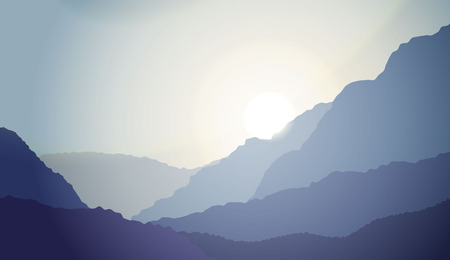 Cartoon mountain landscape in sunset. Background Outdoor Recreation concept illustrationのイラスト素材