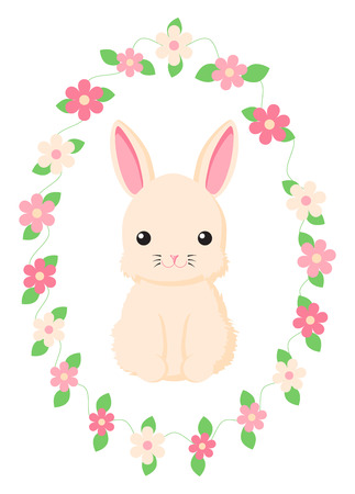 Happy Easter Bunny. Vector illustration for Easter greeting card, invitation with white cute rabbitのイラスト素材