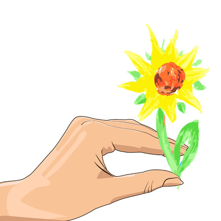 Female hand with sunflower.のイラスト素材