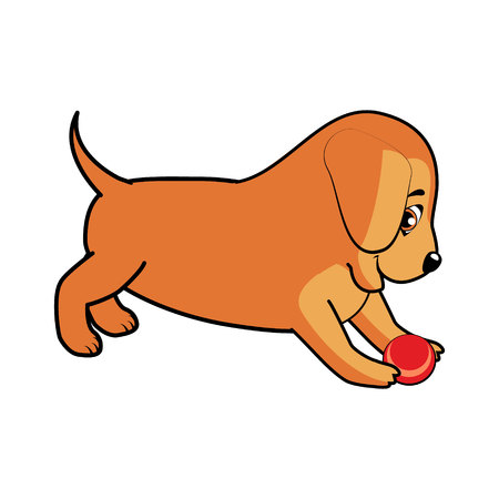 little puppy playing with red ballのイラスト素材