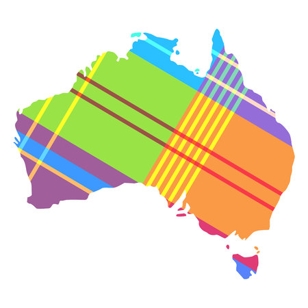 Map of Australia the pattern of the Madras cell. Bright colors of strips (turquoise, lime, pink, purple, orange, yellow)のイラスト素材