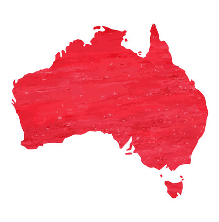 map of Australia with red and paint texture with pale red spots. red watercolor background.のイラスト素材