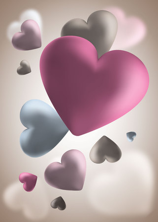 Pink Valentine's Day background with 3d hearts on red. Vector illustration. Cute love valentine banner or greeting card. Place for your textのイラスト素材