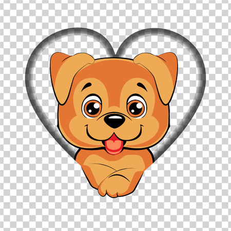 dog came out of a hole carved in the shape of a heartのイラスト素材