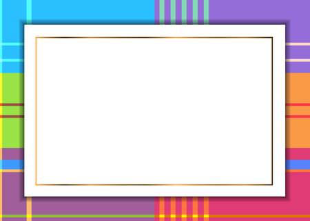 the pattern of the Madras cell for a greeting card. template of a greeting card with a bright colors of strips (turquoise, lime, pink, purple, orange, yellow)のイラスト素材