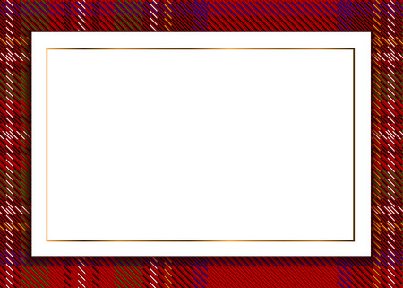 Royal Stewart tartan as a frame for a greeting card. template of a greeting card with a red background and a pattern in a box with colored strips (blue, green, white, black, yellow stripes)の写真素材