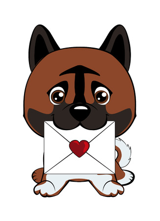 Cute fuzzy dog delivering mail envelope. Dog American Akitaのイラスト素材