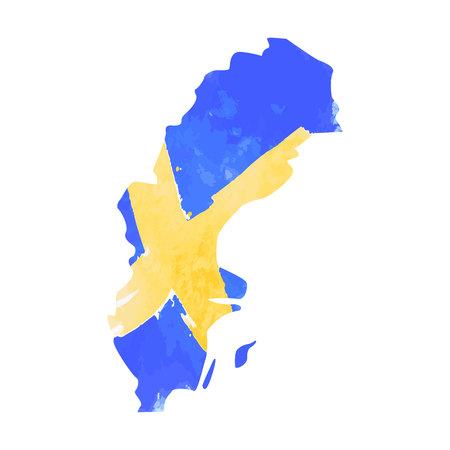 map of Sweden with the texture of watercolors of blue and yellow colorsのイラスト素材
