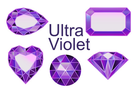 set of gems, diamonds of ultra violet. Set of diamonds of different cut shapesのイラスト素材