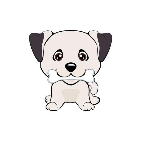 Anatolian Shepherd Dog. happy puppy with a bone waves a tailのイラスト素材