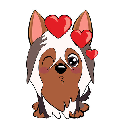 Dog Australian Silky Terrier Cartoon. puppy and kissesのイラスト素材