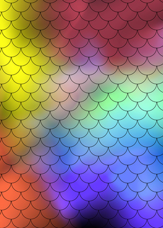 Fish scale motif pattern on abstract background of multi-colored transparent smoke on a black background. Vector artのイラスト素材