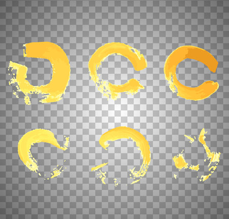 Set of yellow paint, ink, grunge, splash yellow orange.ink round stroke on transparent background. Vector illustration of grunge circle stains. Enso calligraphy element japanese or chinese styleのイラスト素材