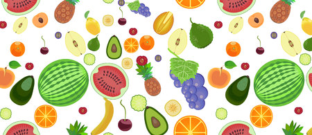 pattern from different types of fruits in a flat style on a white background