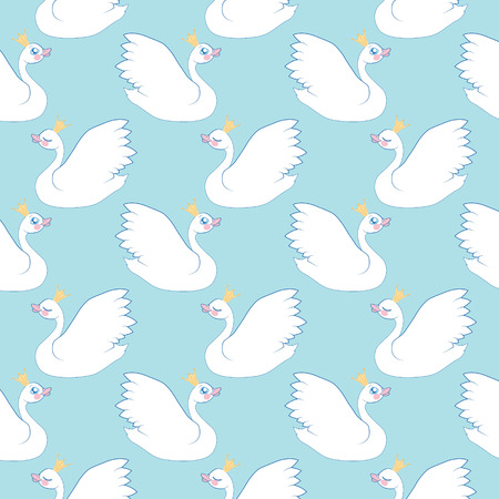 pattern with a white swan on a blue backgroundのイラスト素材