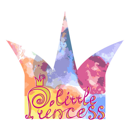 LITTLE PRINCESS crown with watercolor texture of different colors on a white backgroundのイラスト素材