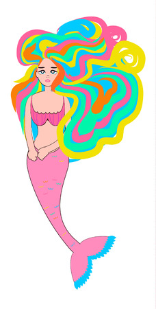 mermaid with colorful hair. mermaid floatingのイラスト素材
