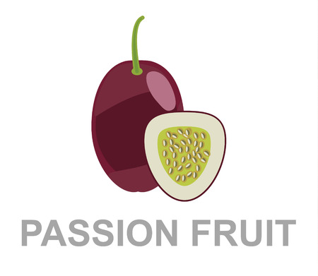 Passion fruit abstract illustration. Vegan food. Vector. Modern dry brush lettering.のイラスト素材