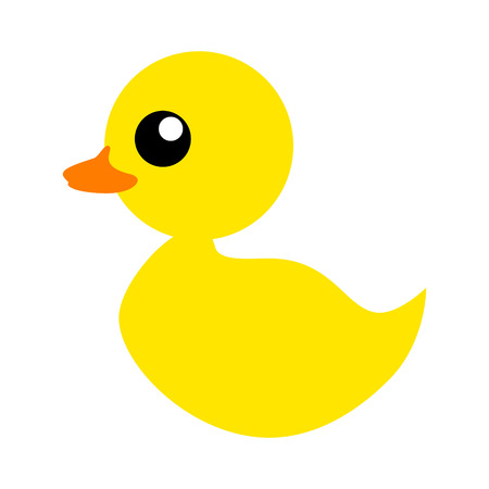 Rubber duck or ducky bath toy flat color icon for apps and websites. Simple yellow fluffy small duck. Cute rubber floating graphic for children. Yellow rubber duck flat icon. Vector cartoonのイラスト素材