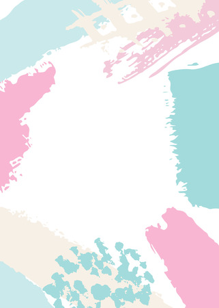 White background with pastel pink, blue and beige abstract stains and brush strokes.のイラスト素材
