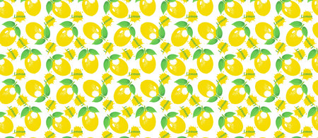 Lemon pattern. decorative background with colorful summer yellow lemons. Bright summer design.のイラスト素材