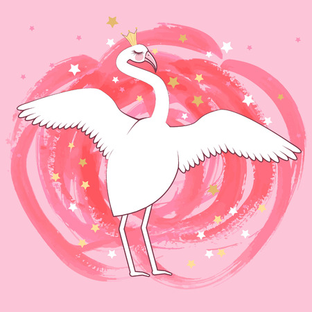 cute flamingo queen. Can used for print design, greeting card, baby shower.のイラスト素材