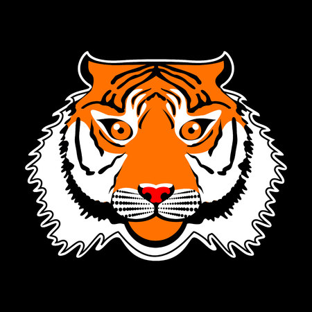 Japanese style tiger vector embroidery patch illustration for t-shirt, tee graphic and other uses. Tiger Graphic Vector Design Tshirt. Japanese hand drawn tiger illustration and typography.のイラスト素材