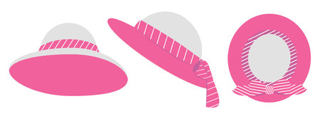 Pink hat with a bow of different angles on white backgroundのイラスト素材