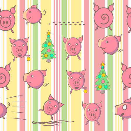 pattern with funny pigs on Abstract vector striped pattern with colored vertical parallel stripes.のイラスト素材