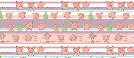 pattern with funny pigs on Abstract vector striped pattern with colored horizontal parallel stripes.のイラスト素材