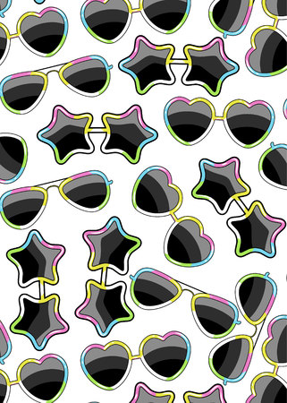 pattern with glasses with a frame of different shapes of the color of the rainbowのイラスト素材