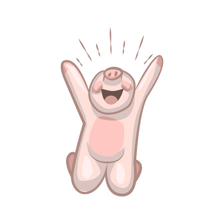 the pig is on his knees with his hands up. Piggy is happy.のイラスト素材