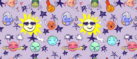 pattern with set of planetsのイラスト素材