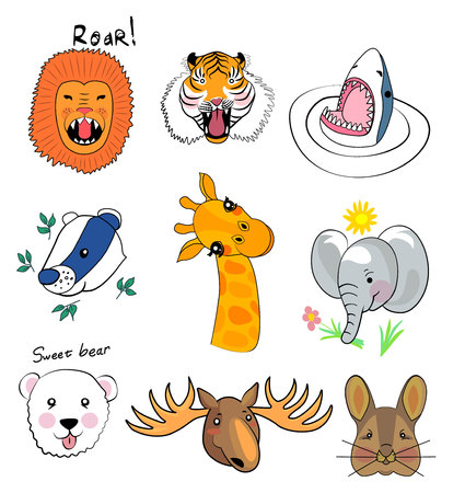 Animal set illustration print Hand drawing sketch of a cute animalのイラスト素材